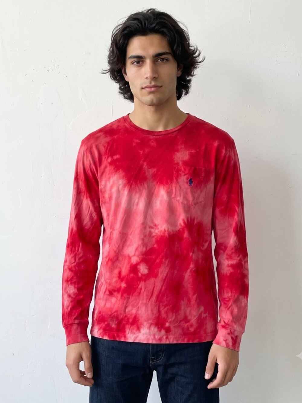 Polo Ralph Lauren Red Tie Dye Tee Shirt Size Medium Soft Long Sleeve Cotton